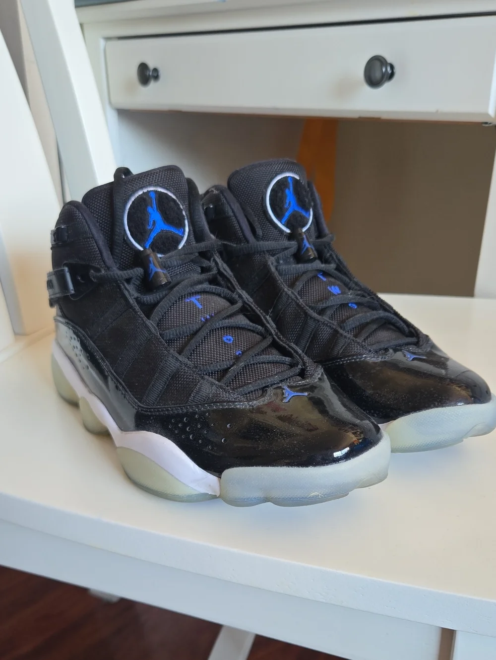 Jordan Men’s Black and Royal Blue High-Top Sneakers